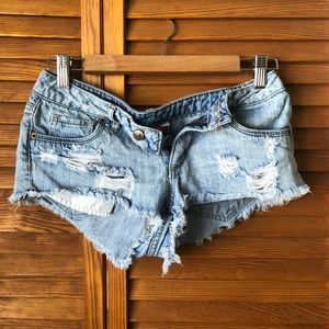 Distressed jean shorts